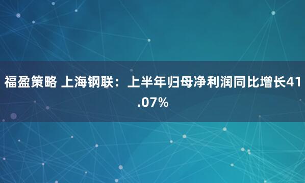 福盈策略 上海钢联：上半年归母净利润同比增长41.07%